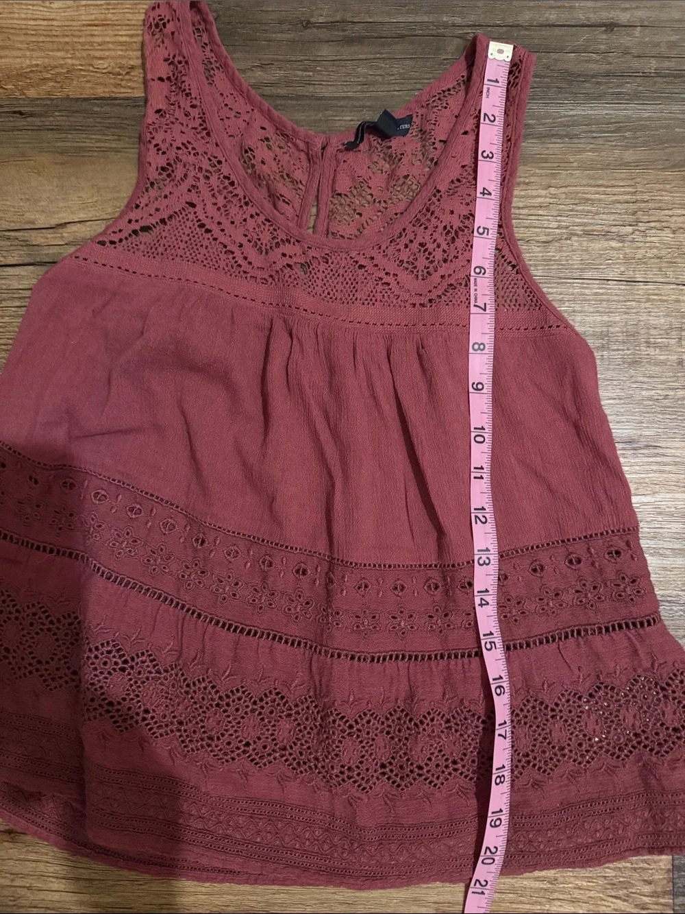 American Eagle Outfitters Burgundy Crochet Lace Boho Babydoll Tank Top